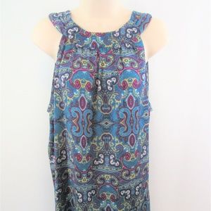 EUC APT 9 Teal Purple Multi Print Sleeveless Top L